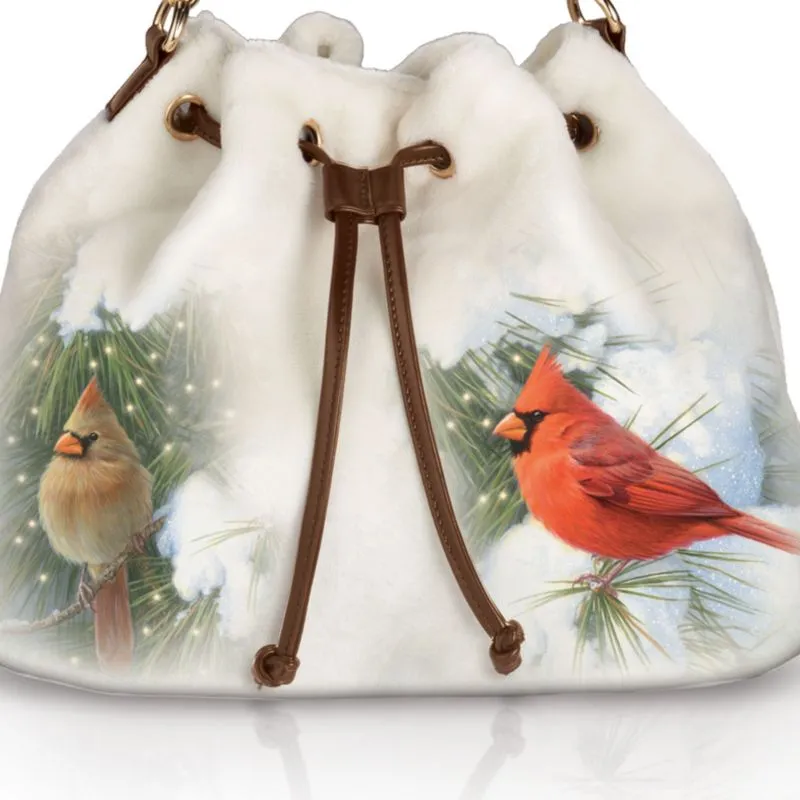 'Cardinals In Winter' Songbird Fleece Handbag