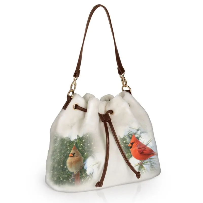 'Cardinals In Winter' Songbird Fleece Handbag