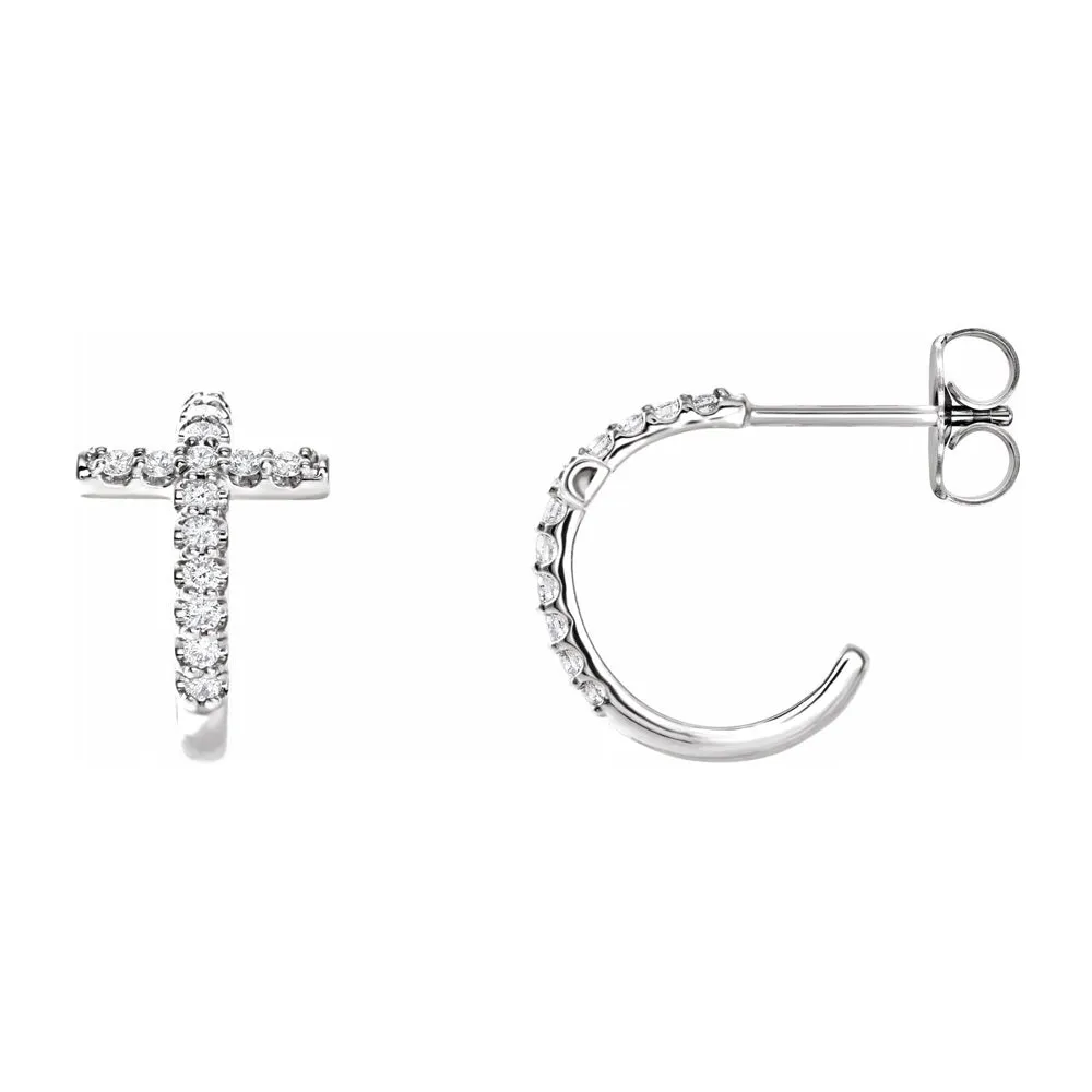 14K White or Yellow Gold 1/4 CTW Diamond Cross J Hoop Earrings, 9x12mm