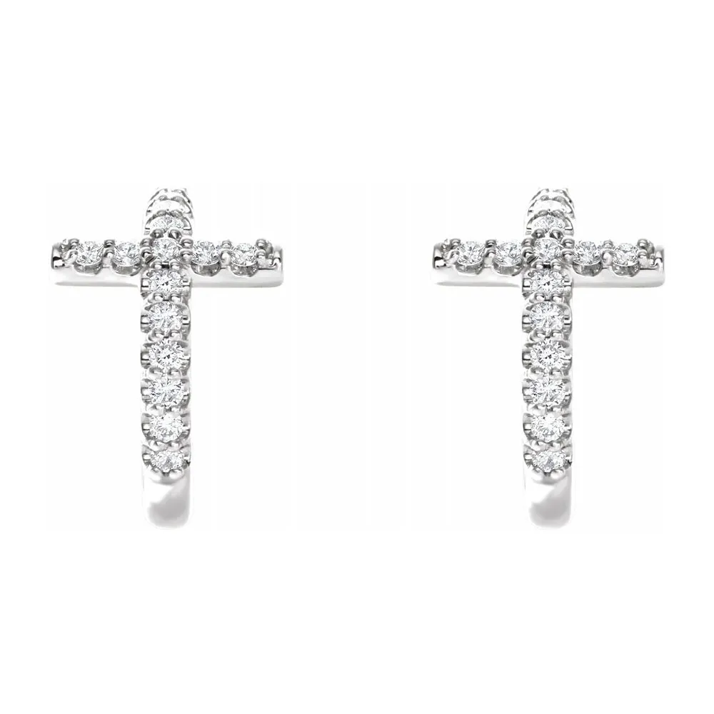 14K White or Yellow Gold 1/4 CTW Diamond Cross J Hoop Earrings, 9x12mm