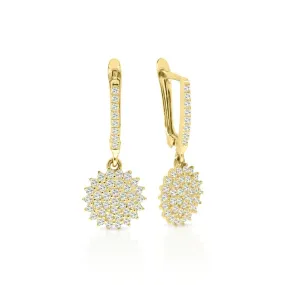 14K Yellow Gold Round White Cubic Zirconia 1.5mm Dangle Earrings