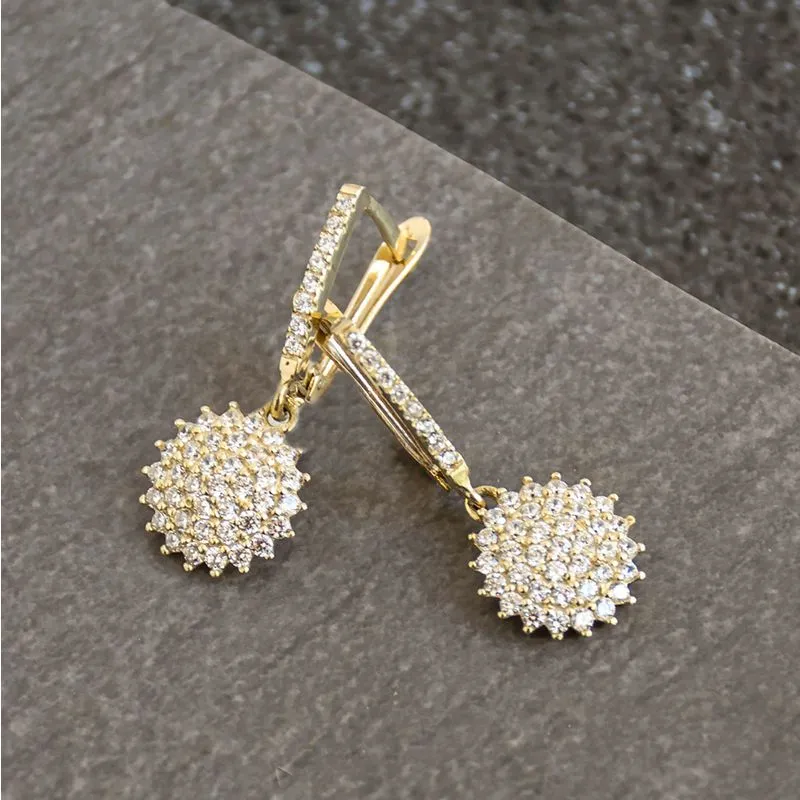 14K Yellow Gold Round White Cubic Zirconia 1.5mm Dangle Earrings