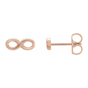 14K Yellow, White or Rose Gold Infinity Inspired Post Earrings 3.5x9mm