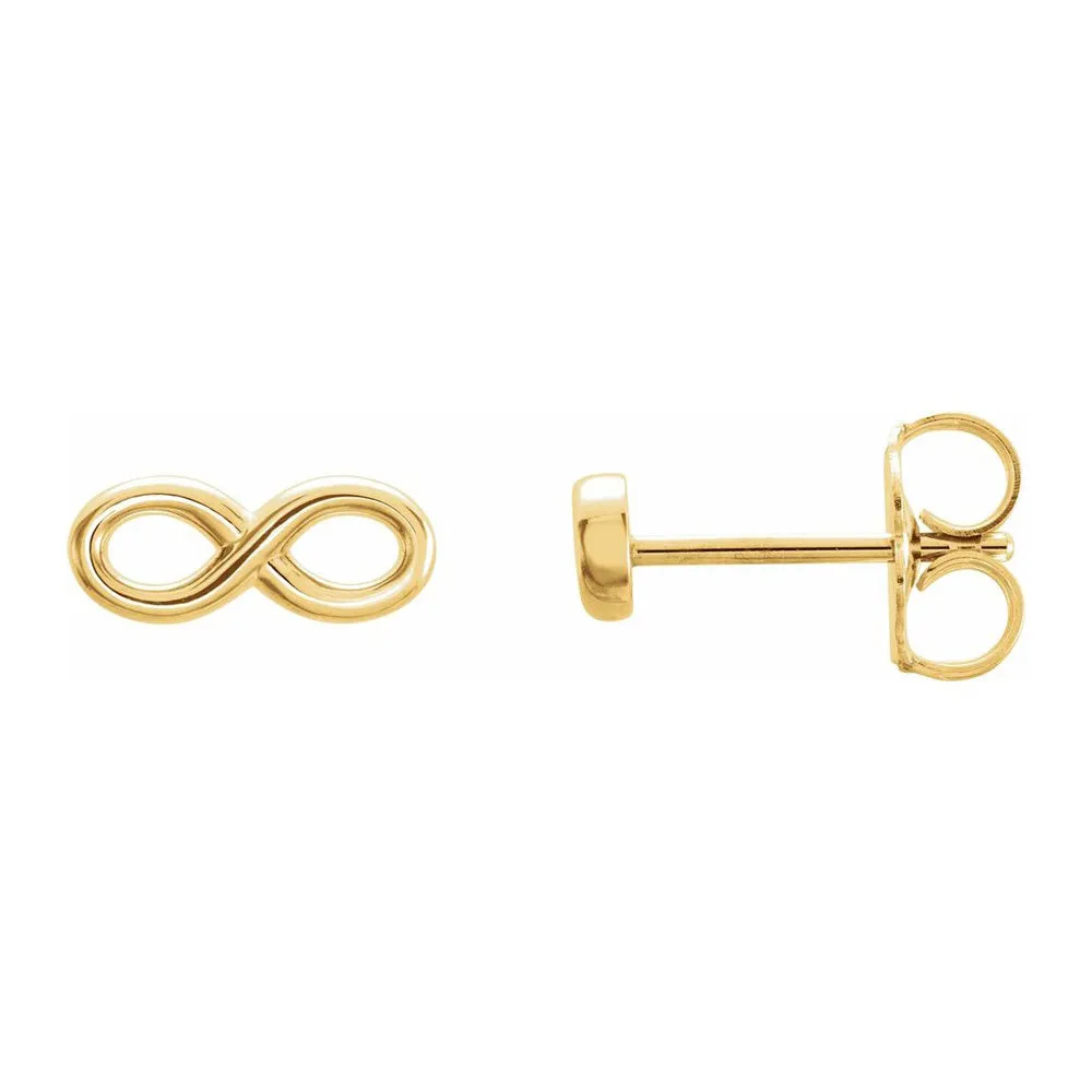 14K Yellow, White or Rose Gold Infinity Inspired Post Earrings 3.5x9mm