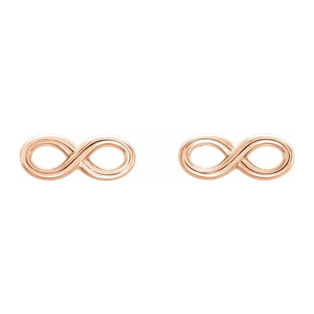 14K Yellow, White or Rose Gold Infinity Inspired Post Earrings 3.5x9mm