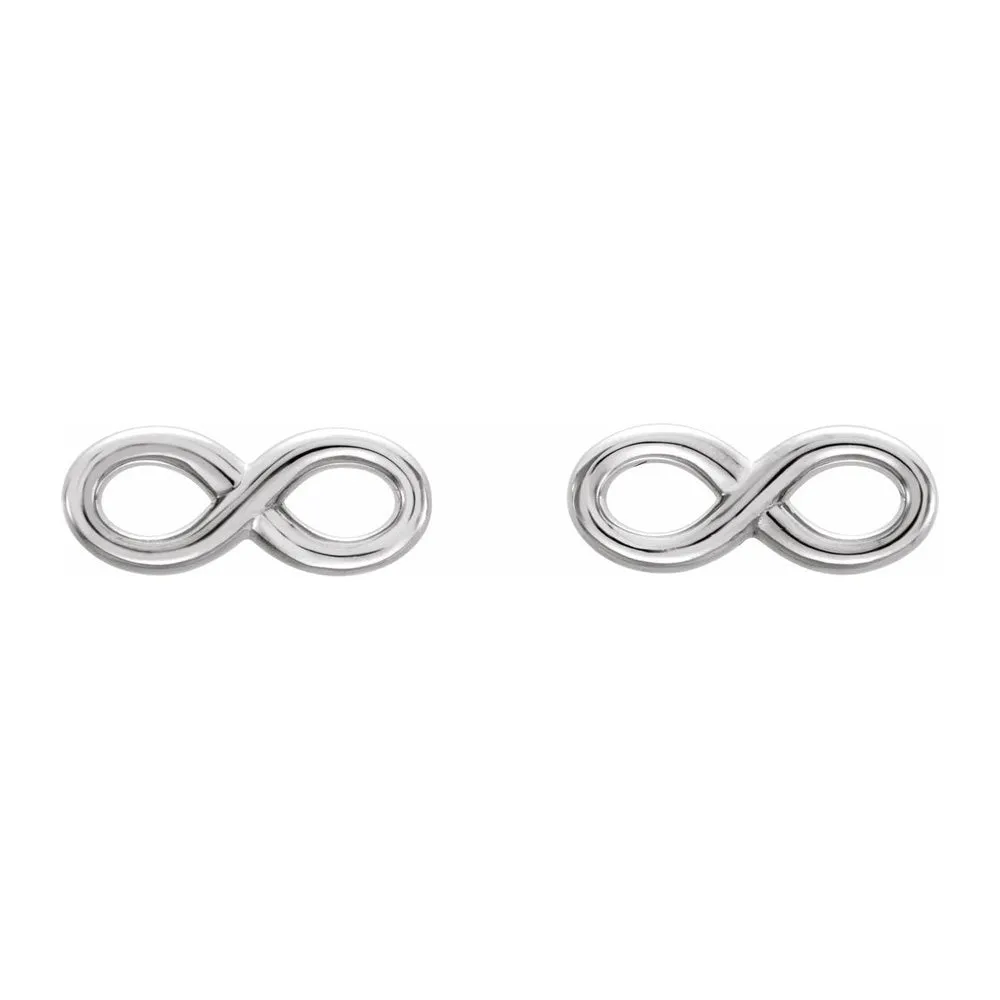 14K Yellow, White or Rose Gold Infinity Inspired Post Earrings 3.5x9mm