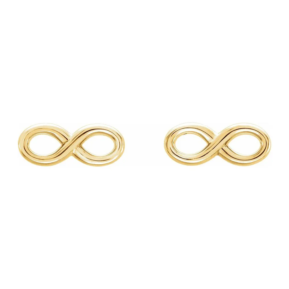 14K Yellow, White or Rose Gold Infinity Inspired Post Earrings 3.5x9mm