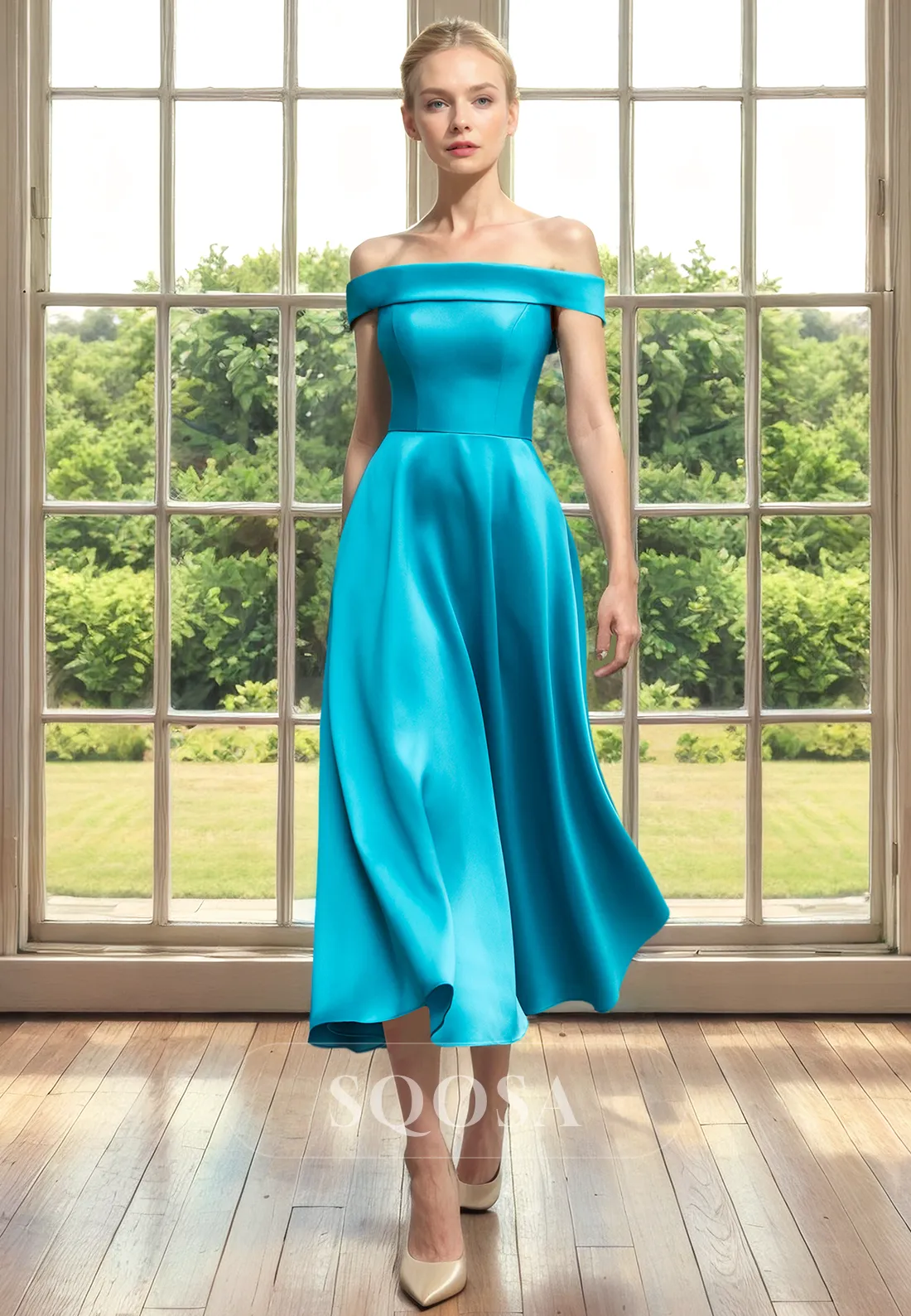 A Line Off Shoulder Satin Cheap Mother of the Bride Dress for Wedding Short Cocktail Dress