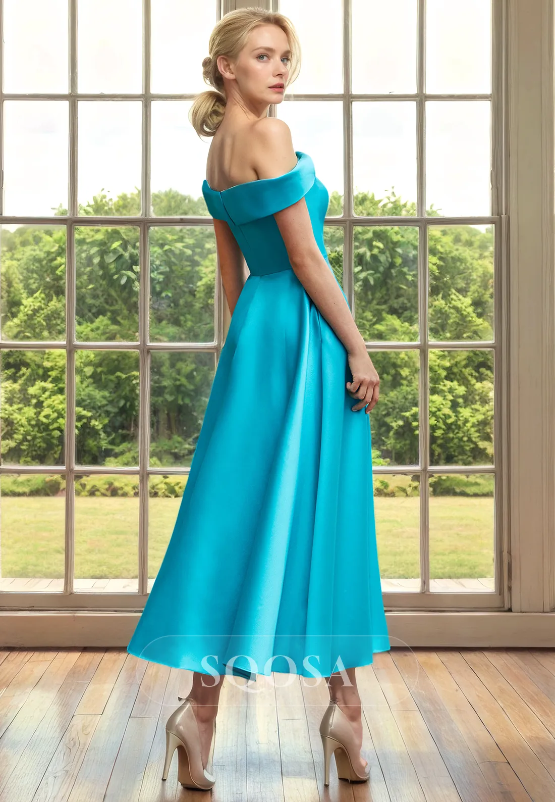 A Line Off Shoulder Satin Cheap Mother of the Bride Dress for Wedding Short Cocktail Dress