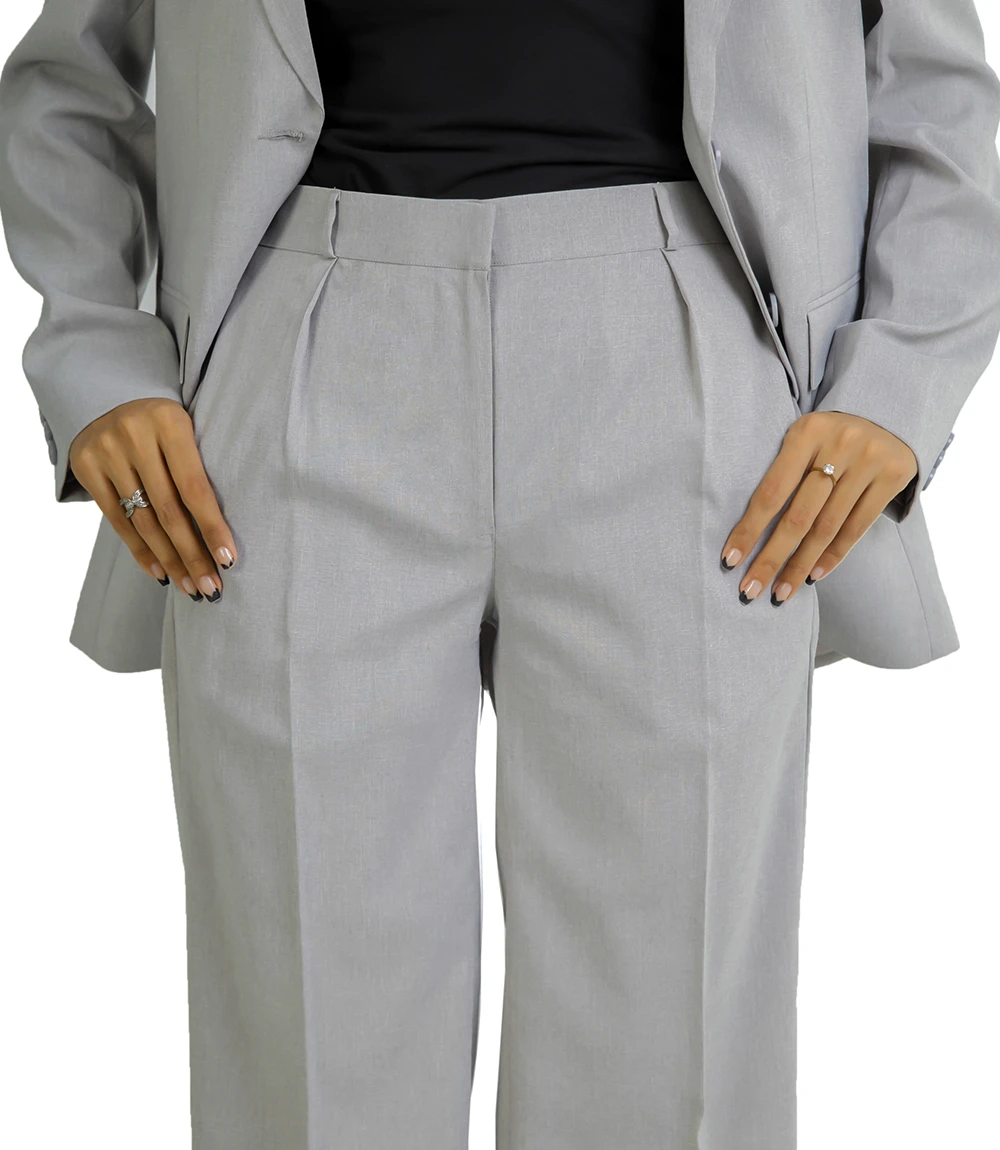 Alina Women's Grey Regular Fit Pant Suit