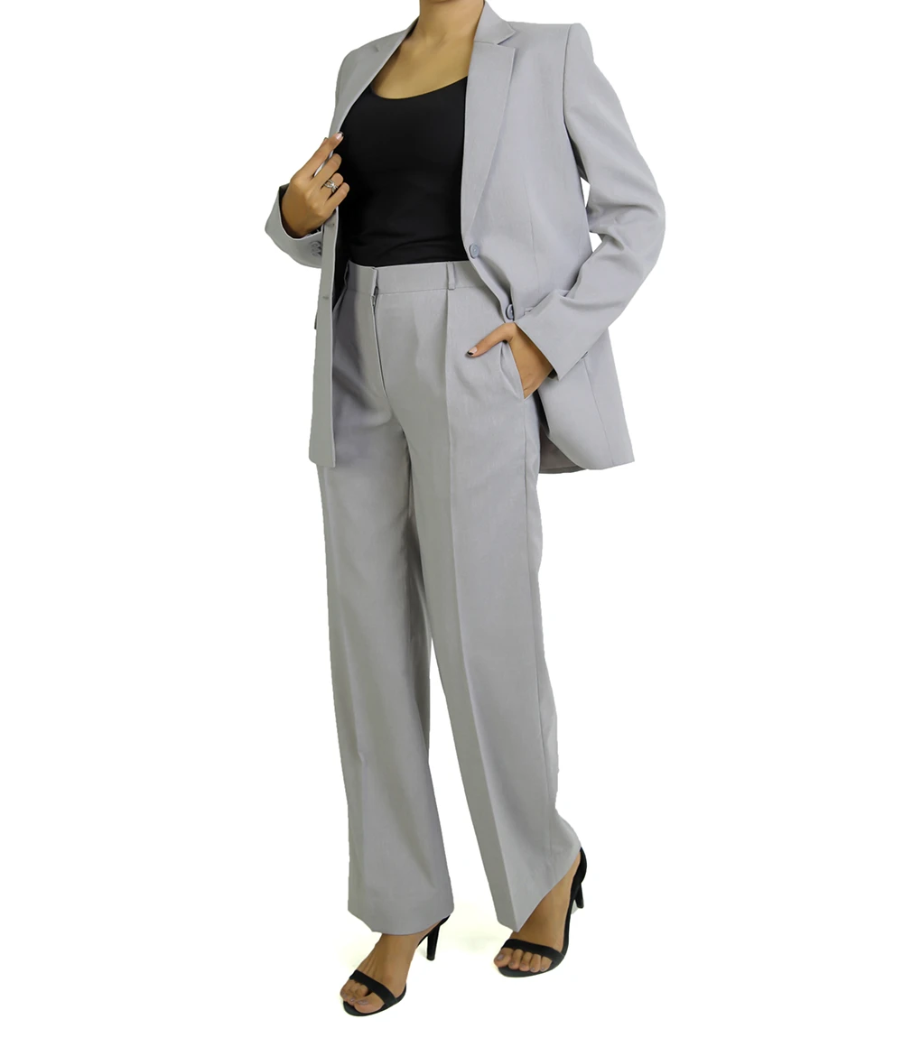 Alina Women's Grey Regular Fit Pant Suit