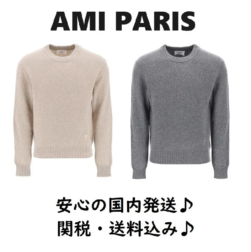 AMI PARIS  |Wool Cashmere Plain Designers Sweaters