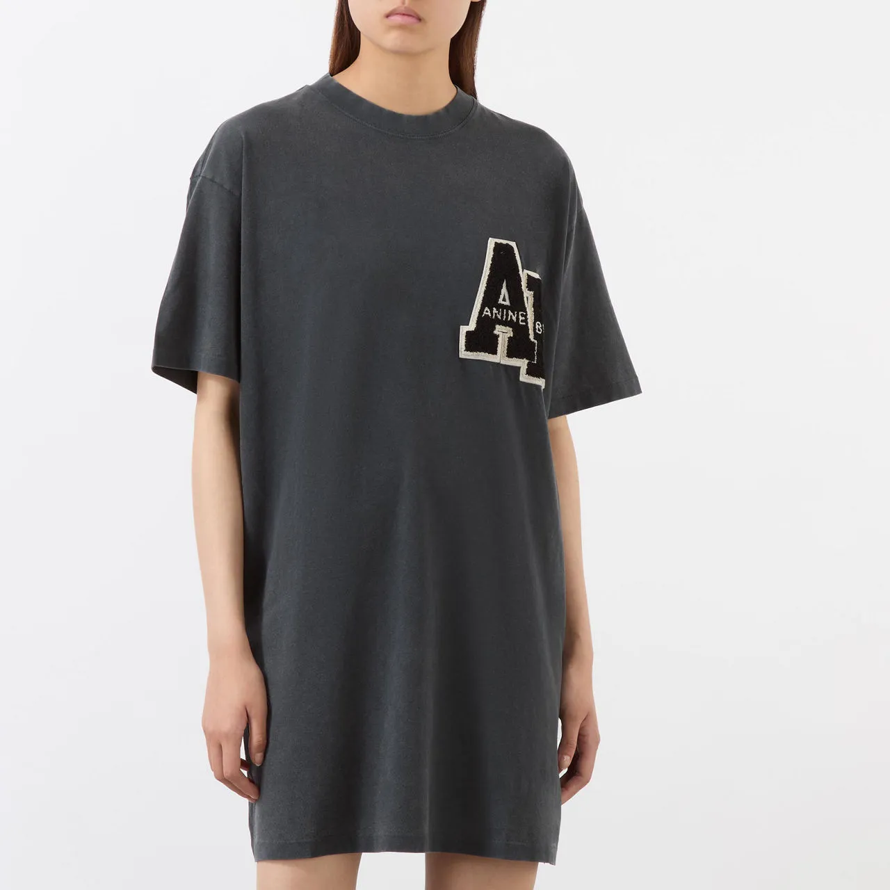 ANINE BING Beth Letterman T-Shirt Dress - Black