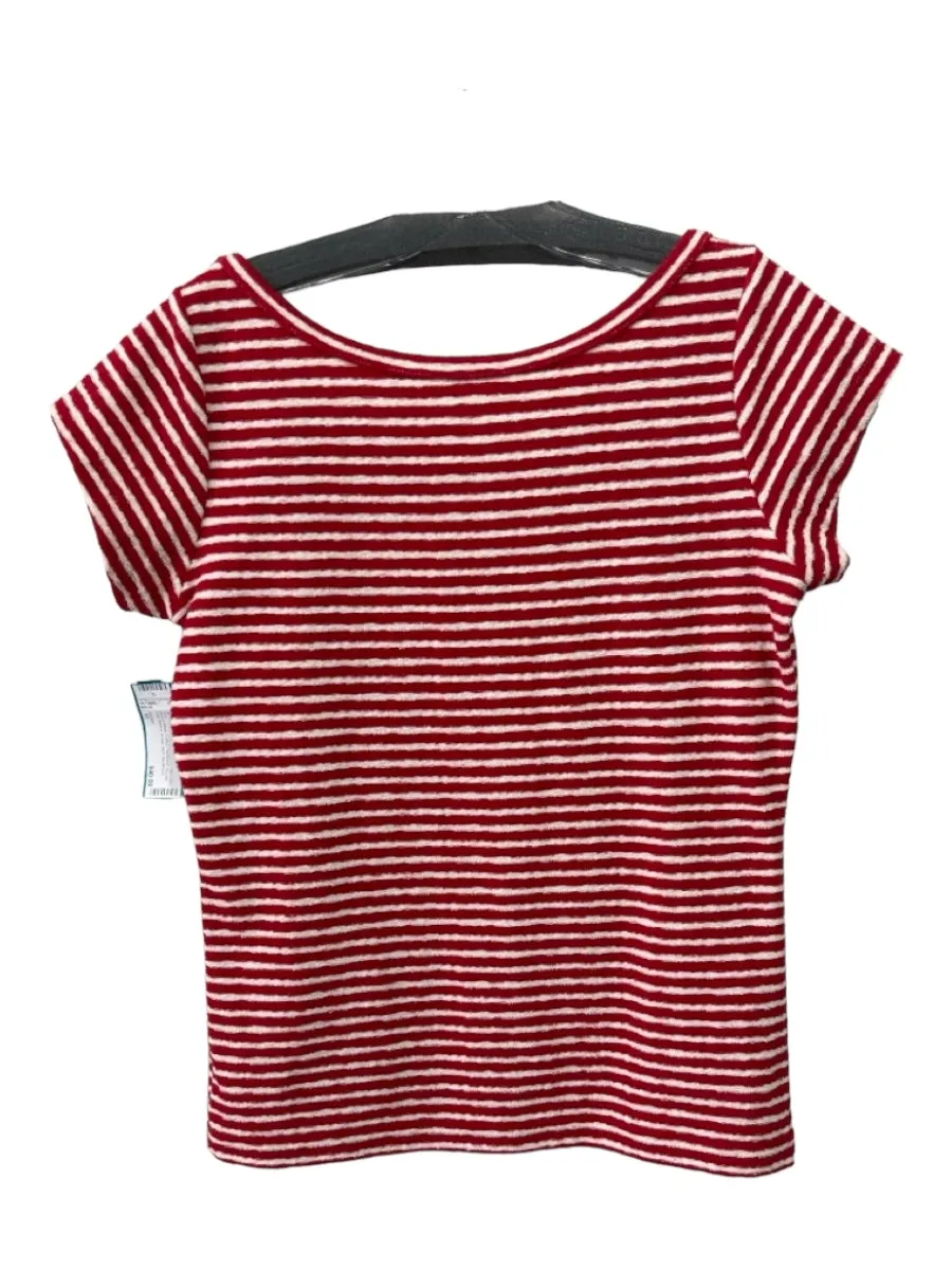 Aspesi Size M Red & White Cotton Textured Striped Cap Sleeve Scoop neck Top