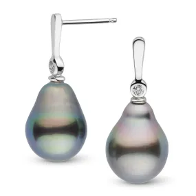 Aspire Collection 11.0-12.0 mm Drop Tahitian Pearl & Diamond Earrings