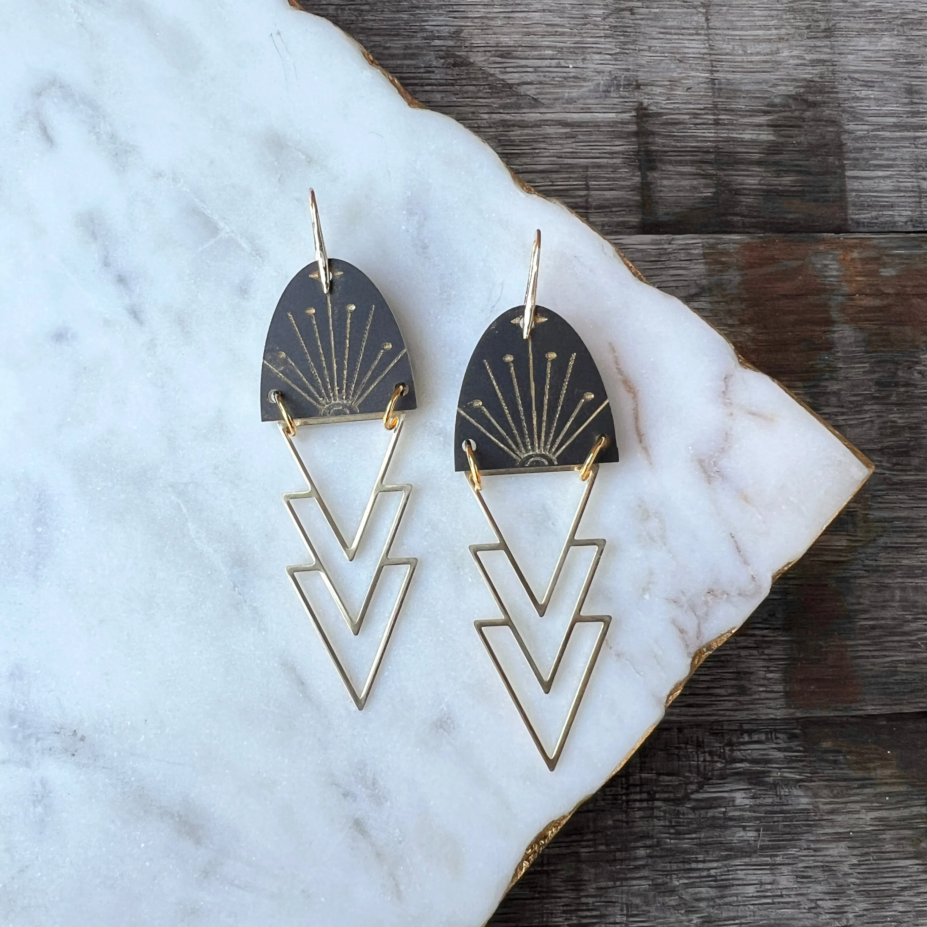 Aurora - Matte Black - Acrylic & Brass Earrings