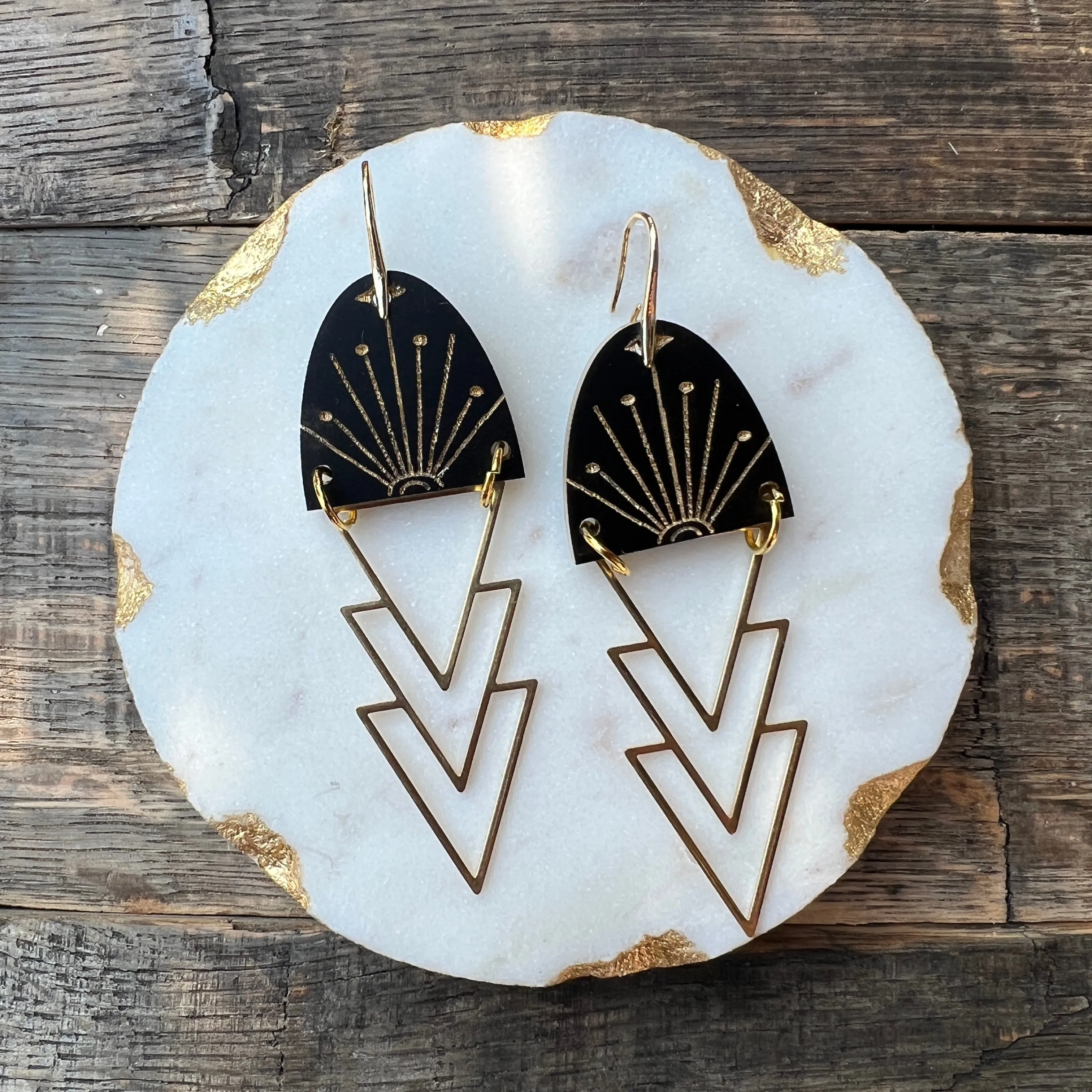 Aurora - Matte Black - Acrylic & Brass Earrings