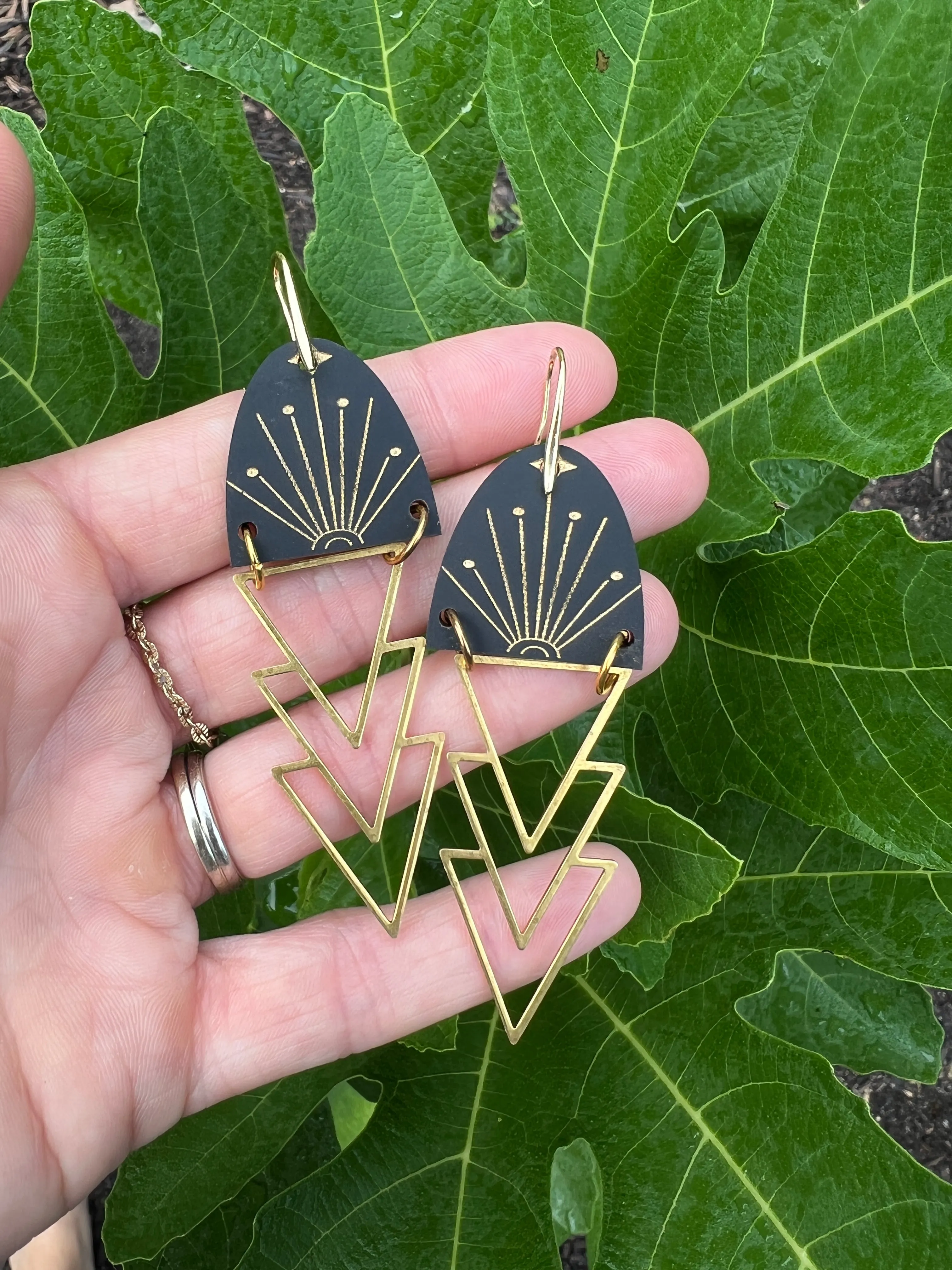 Aurora - Matte Black - Acrylic & Brass Earrings