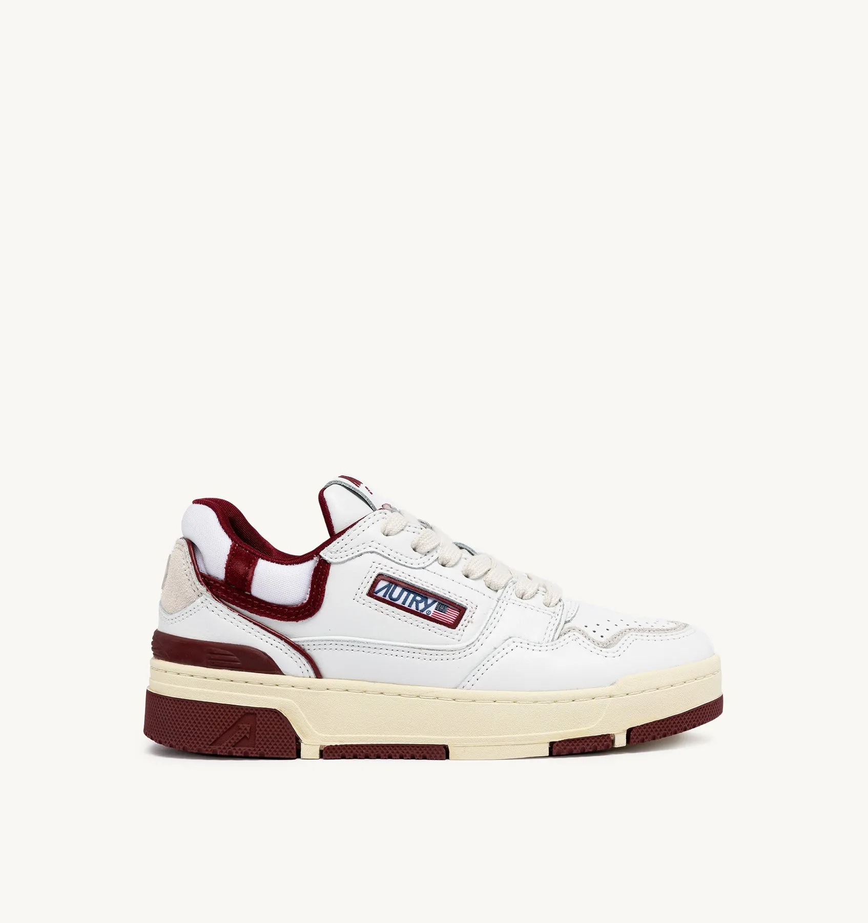 AUTRY SNEAKERS WOMAN  CLC LOW SNEAKERS IN LEATHER COLOR WHITE AND BURGUNDY