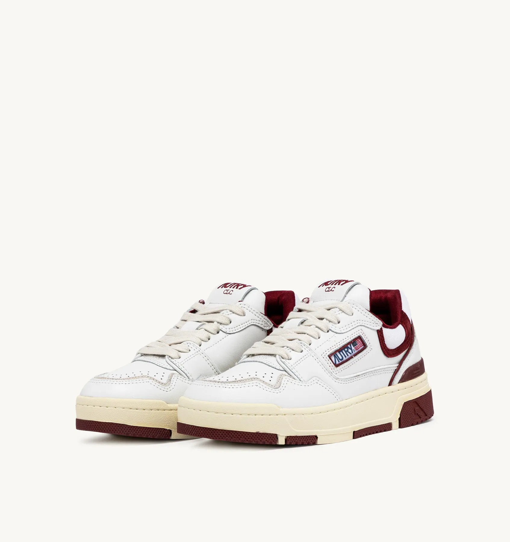 AUTRY SNEAKERS WOMAN  CLC LOW SNEAKERS IN LEATHER COLOR WHITE AND BURGUNDY