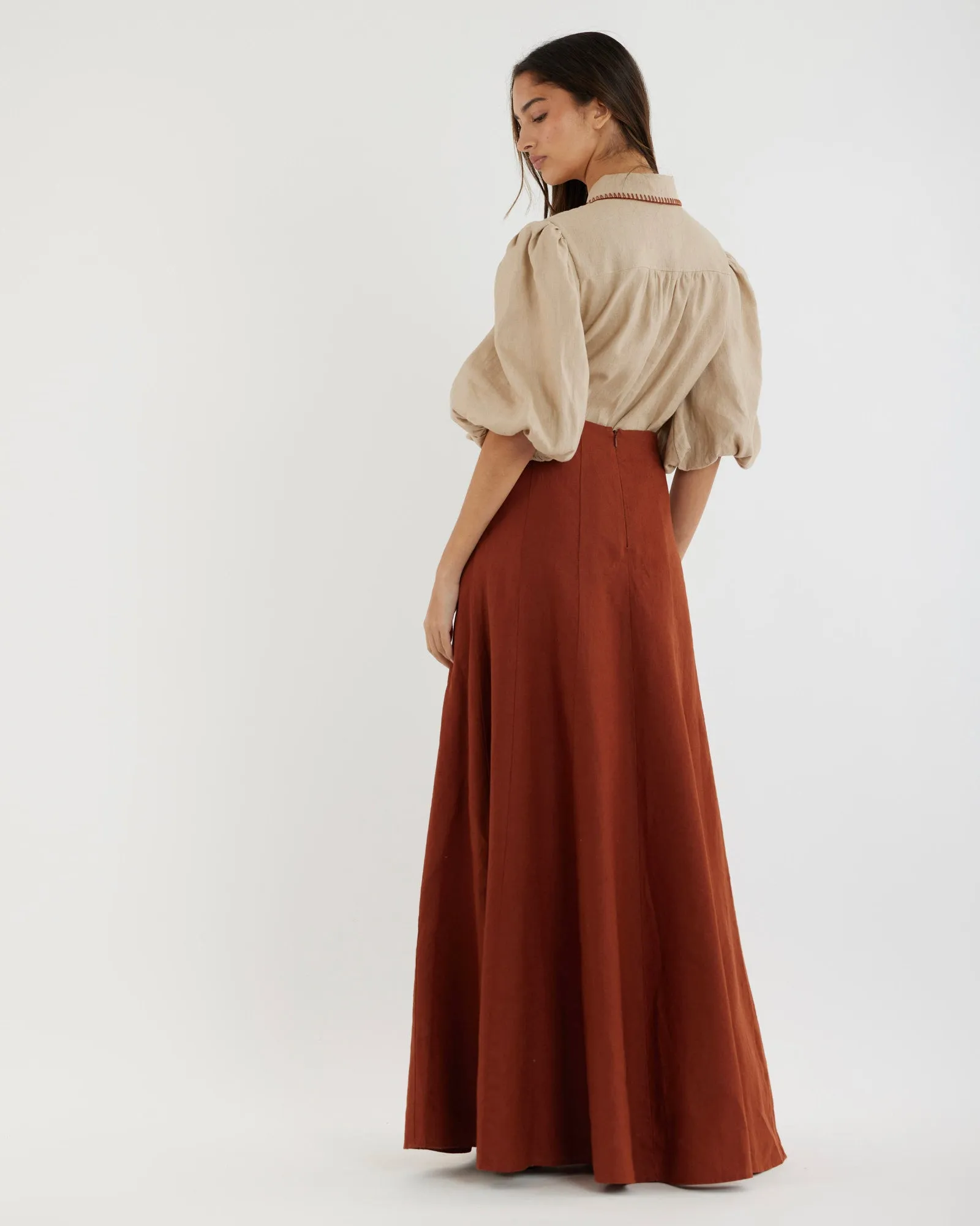 Beatrice Linen Maxi Skirt - Terracotta