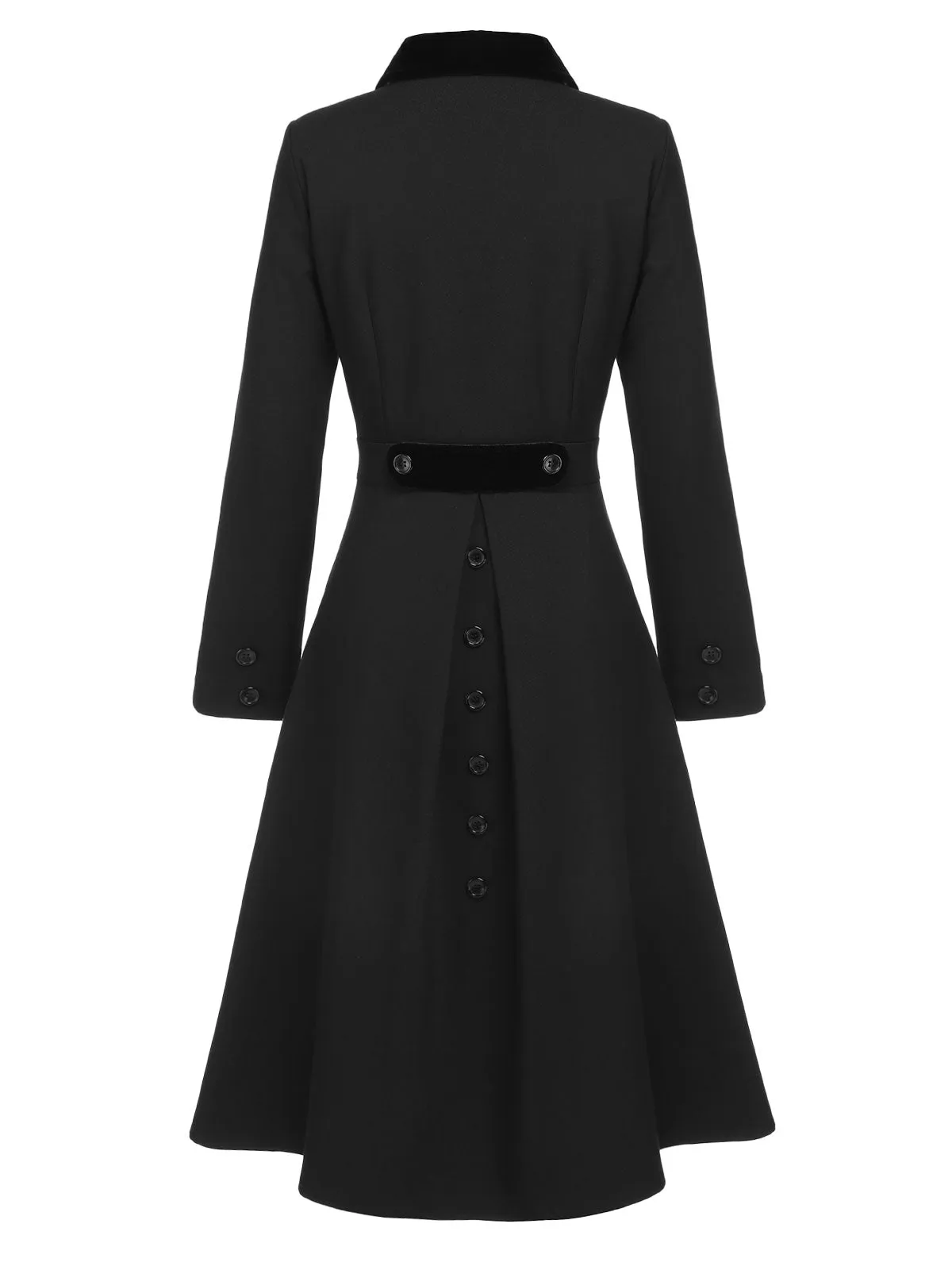 Black 1940s Solid Button Down Collar Lapel Coat