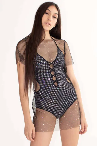 Black Holographic Dots Mesh Dress