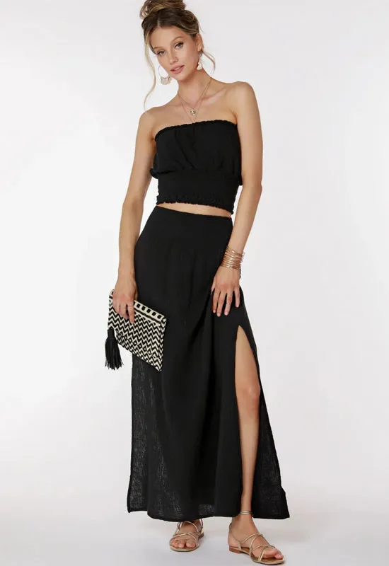 Bobi - Smocked Maxi Skirt Black