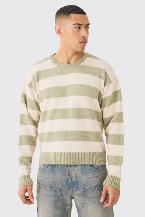 Boxy Stripe Knit Sweater In Green