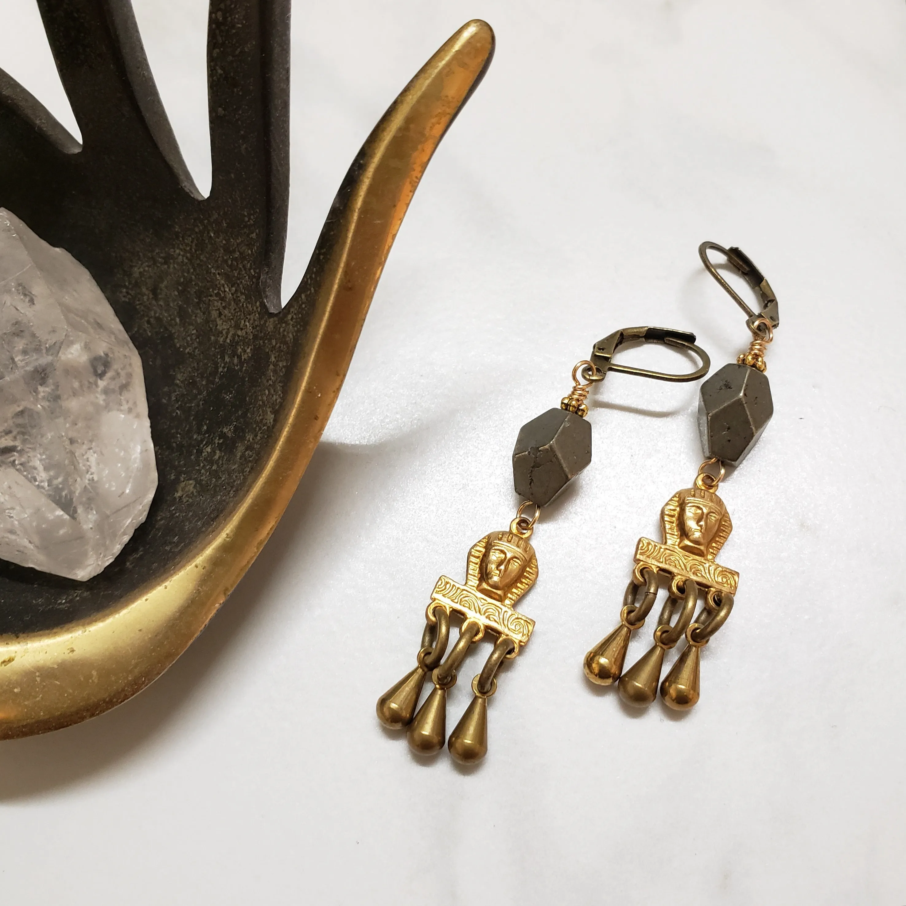 Brass Pharoah Egyptian Fringe earrings