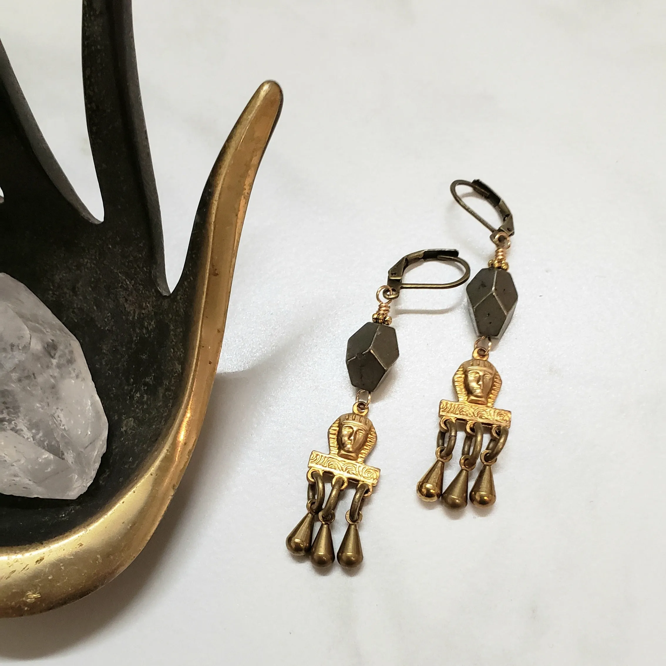 Brass Pharoah Egyptian Fringe earrings