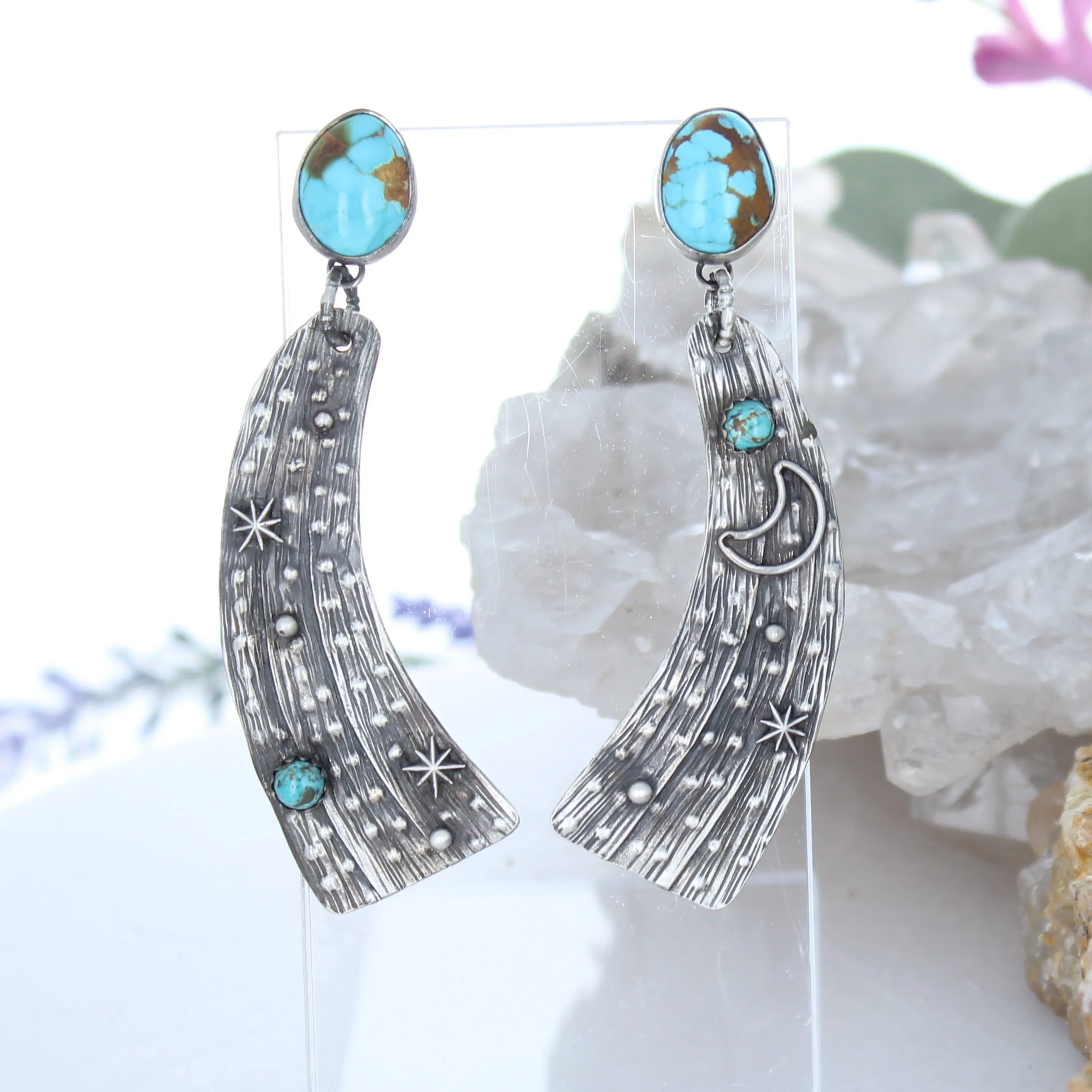 Celestial Magical Blue Moon Turquoise Crescent Moon Earrings 3