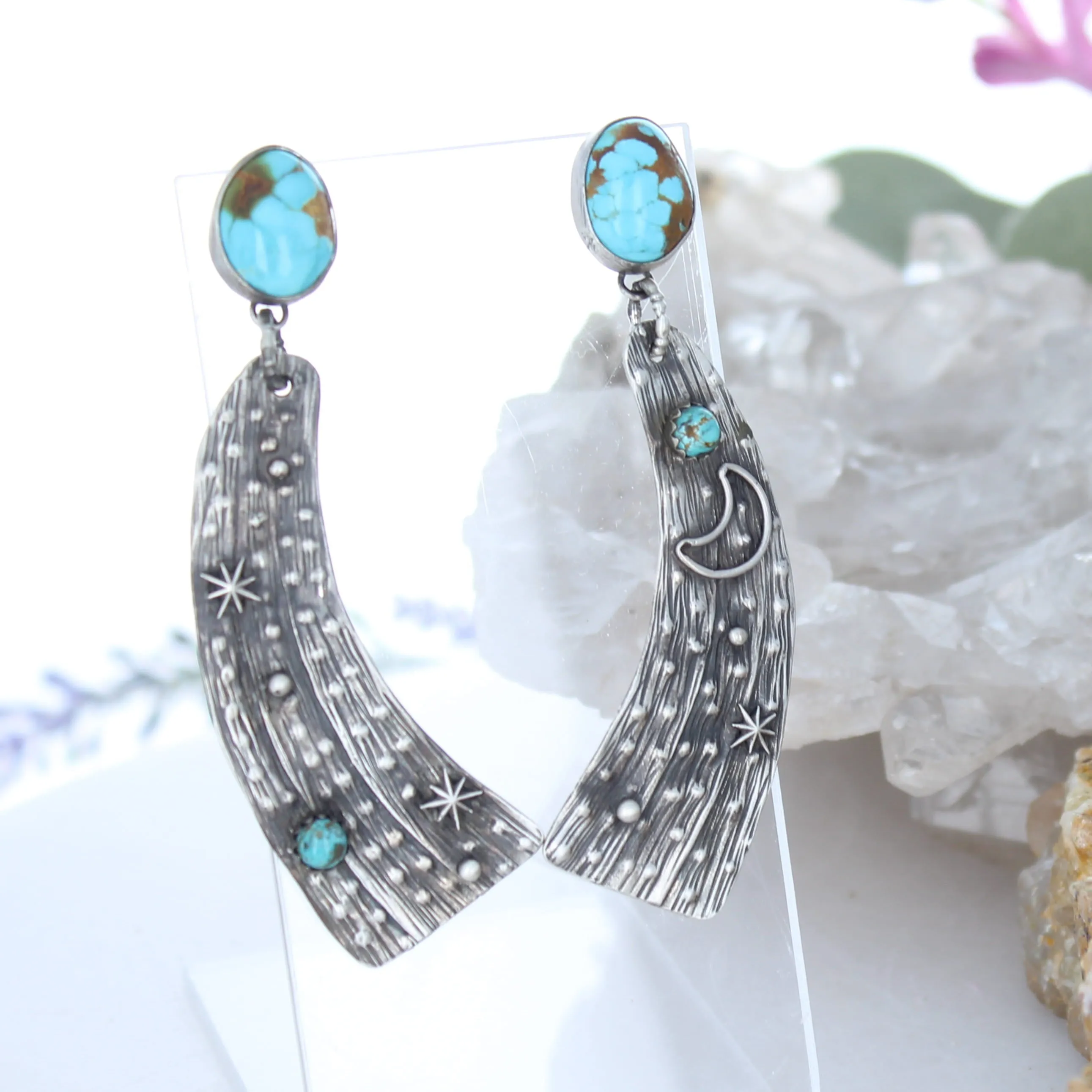 Celestial Magical Blue Moon Turquoise Crescent Moon Earrings 3