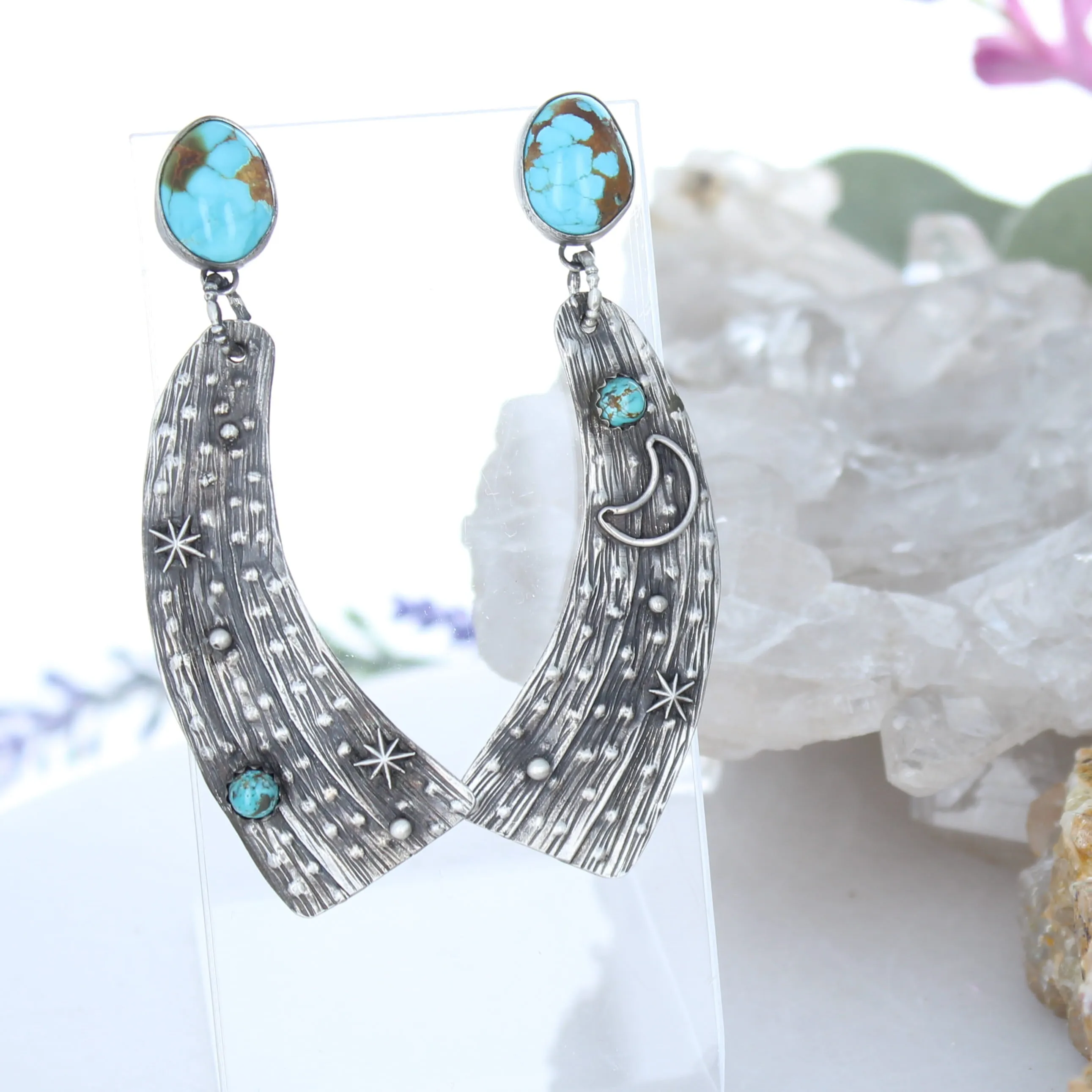 Celestial Magical Blue Moon Turquoise Crescent Moon Earrings 3