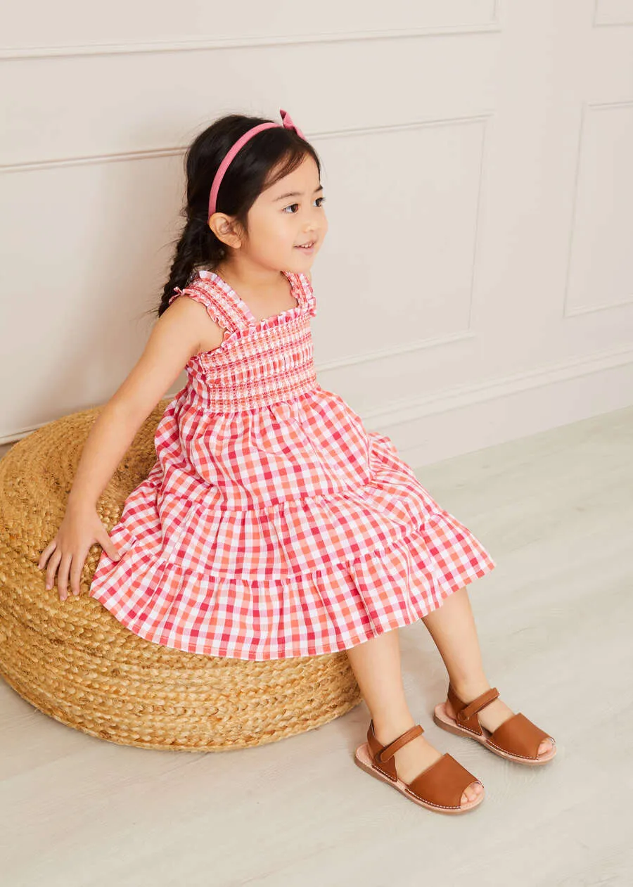 Check Smocked Strappy Dress in Coral (2-10yrs)