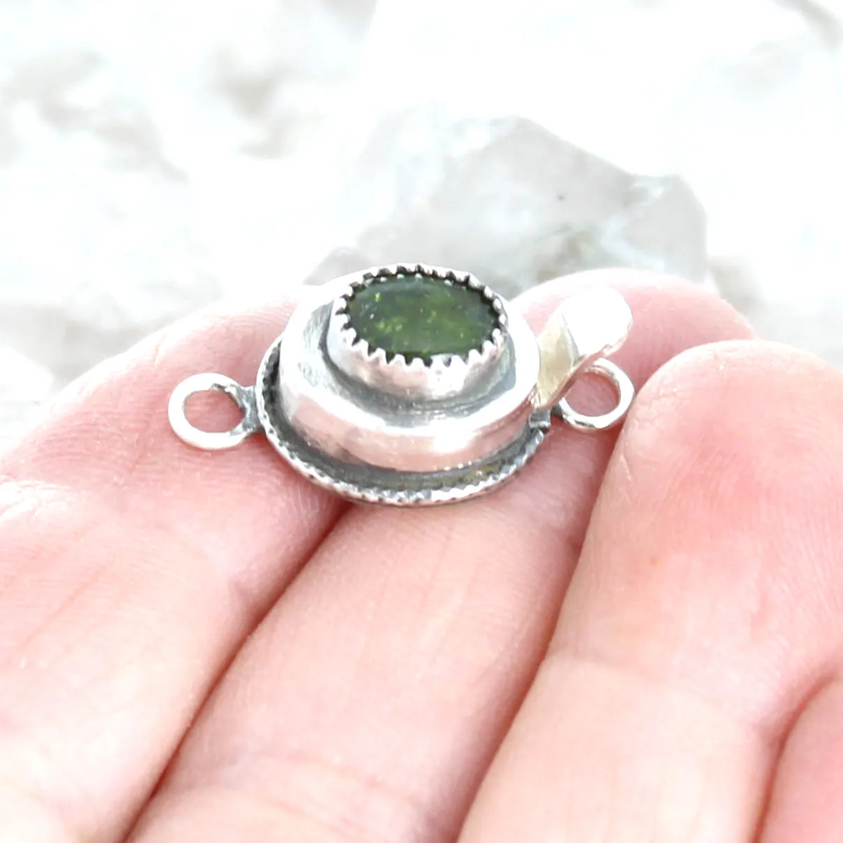 CHROME DIOPSIDE Clasp Sterling 6x8mm Oxidized Design