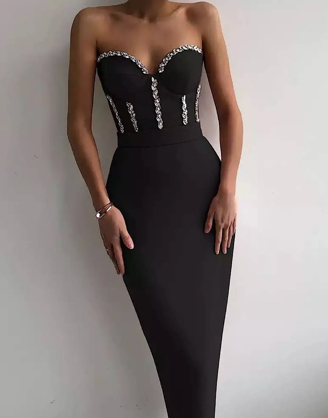 Crystal Beaded Midi Bandage Dress