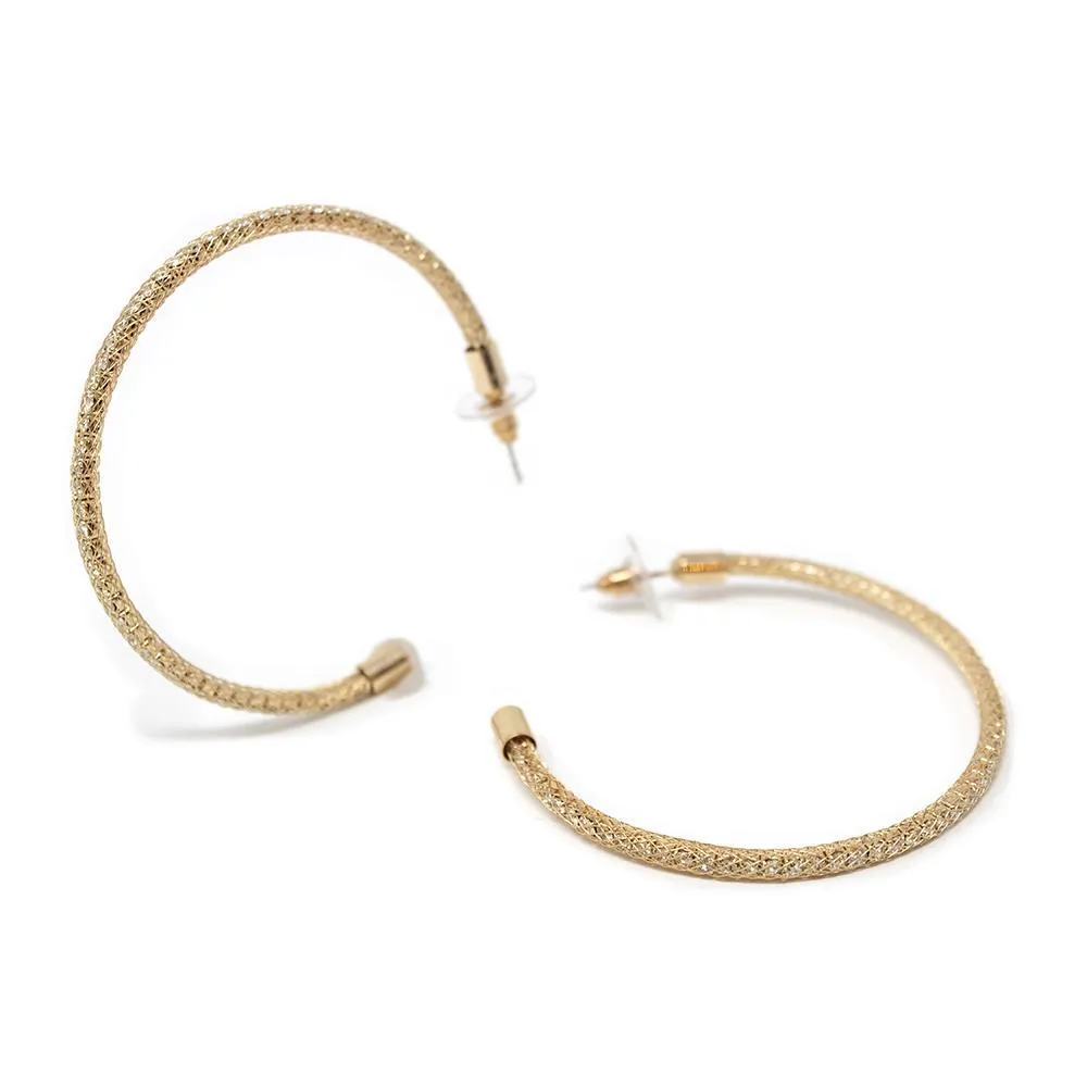 Crystal Mesh Half Hoop Earrings Gold Tone