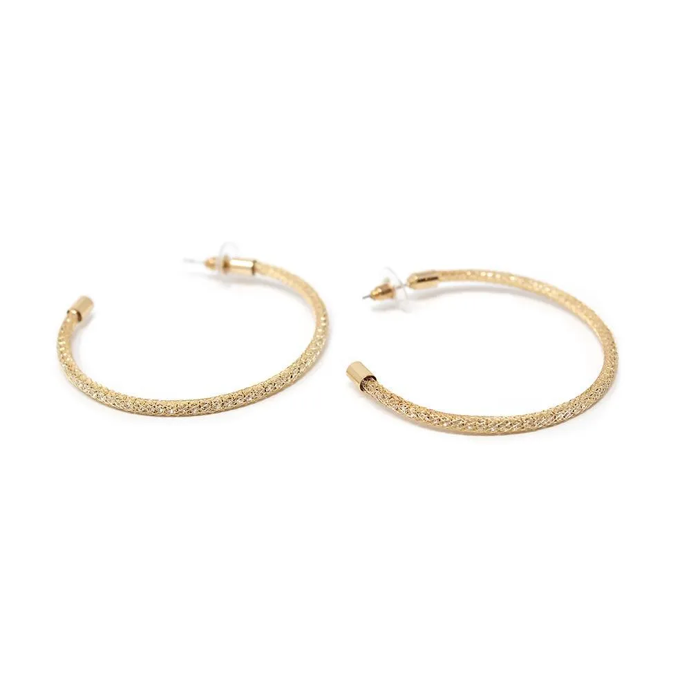 Crystal Mesh Half Hoop Earrings Gold Tone