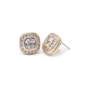 CZ Soft Square Stud Earrings Rose G Tone