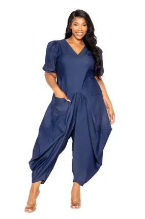 Denim V Neck Jumpsuit