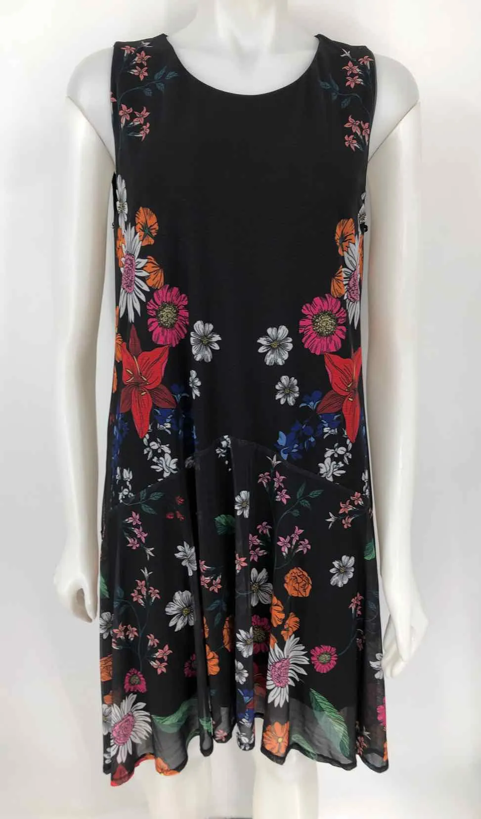 DESIGUAL Black Pink Multi Mesh Floral Tank Size X-LARGE Dress