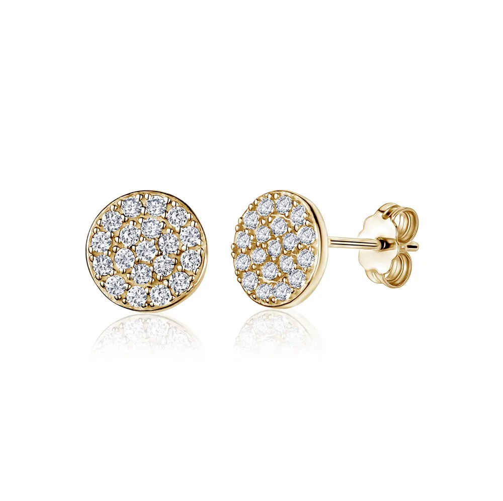 Disc Earrings in 14K Gold with CZ Pave