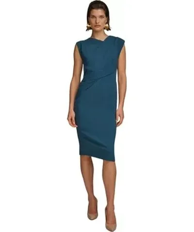 Donna Karan Women's Cap Sleeve Solid Crepe Sheath Dress