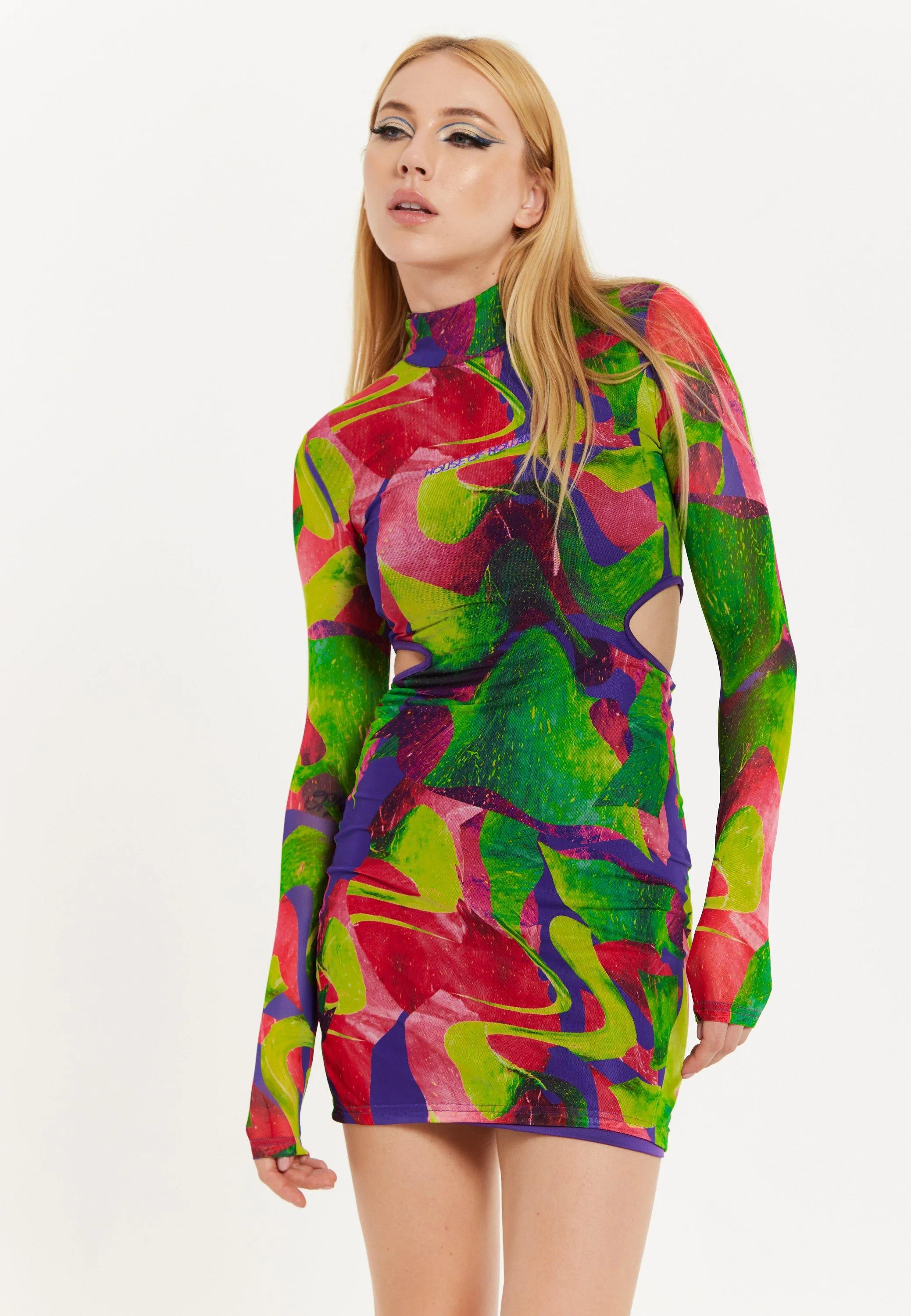 Dresses | Abstract Multicolour Print Mini Dress With Cut Out Details | House of Holland