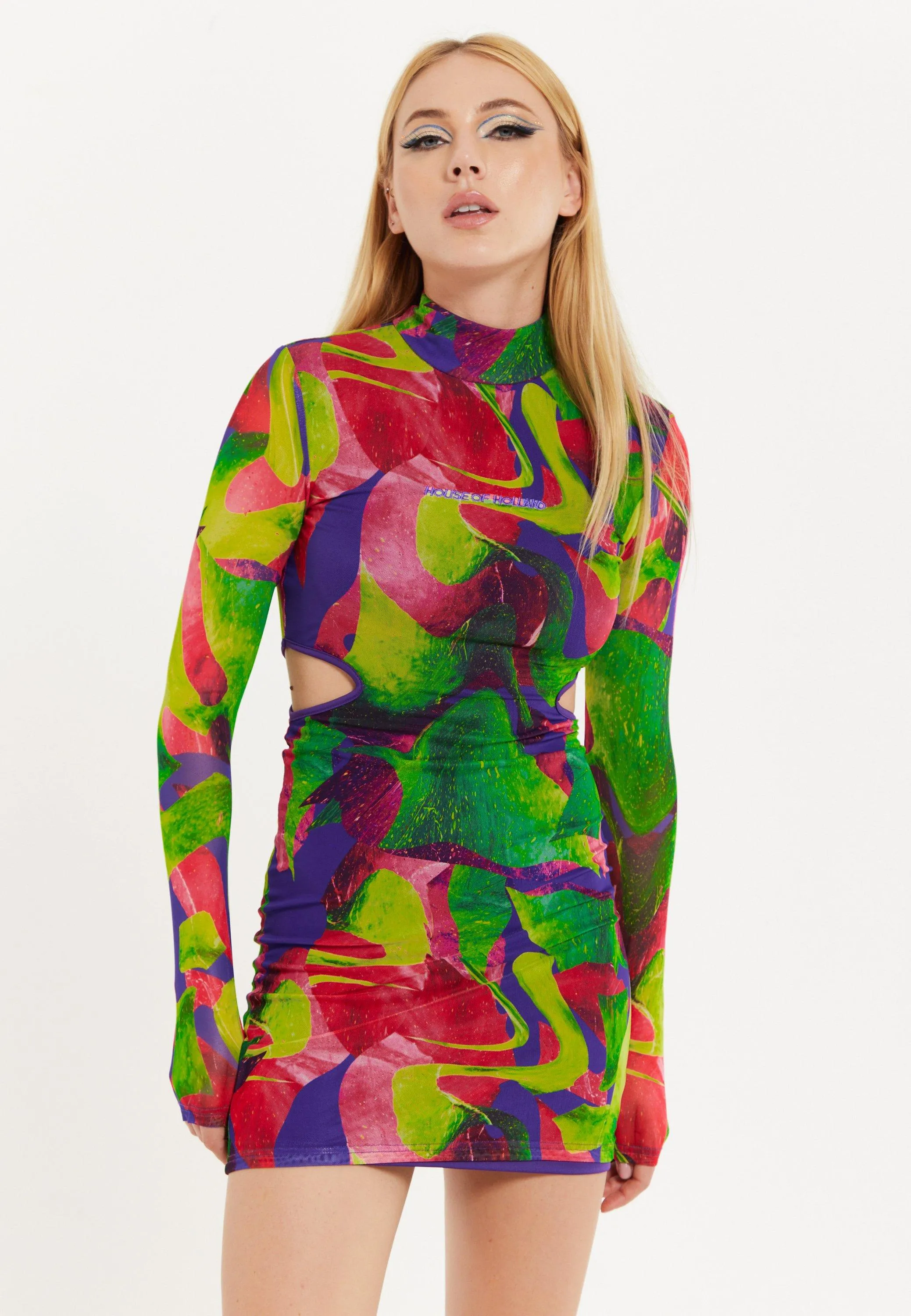 Dresses | Abstract Multicolour Print Mini Dress With Cut Out Details | House of Holland