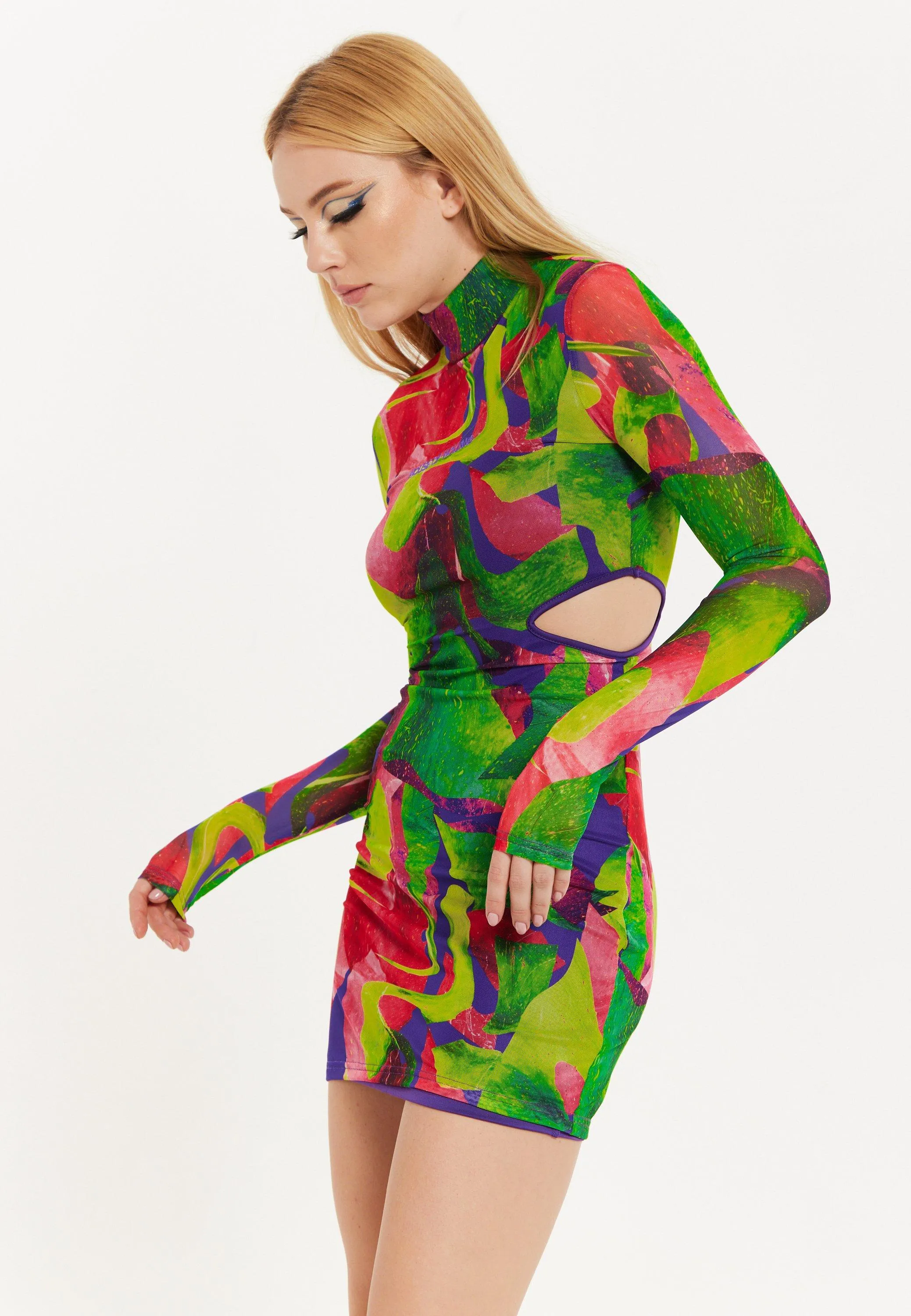 Dresses | Abstract Multicolour Print Mini Dress With Cut Out Details | House of Holland