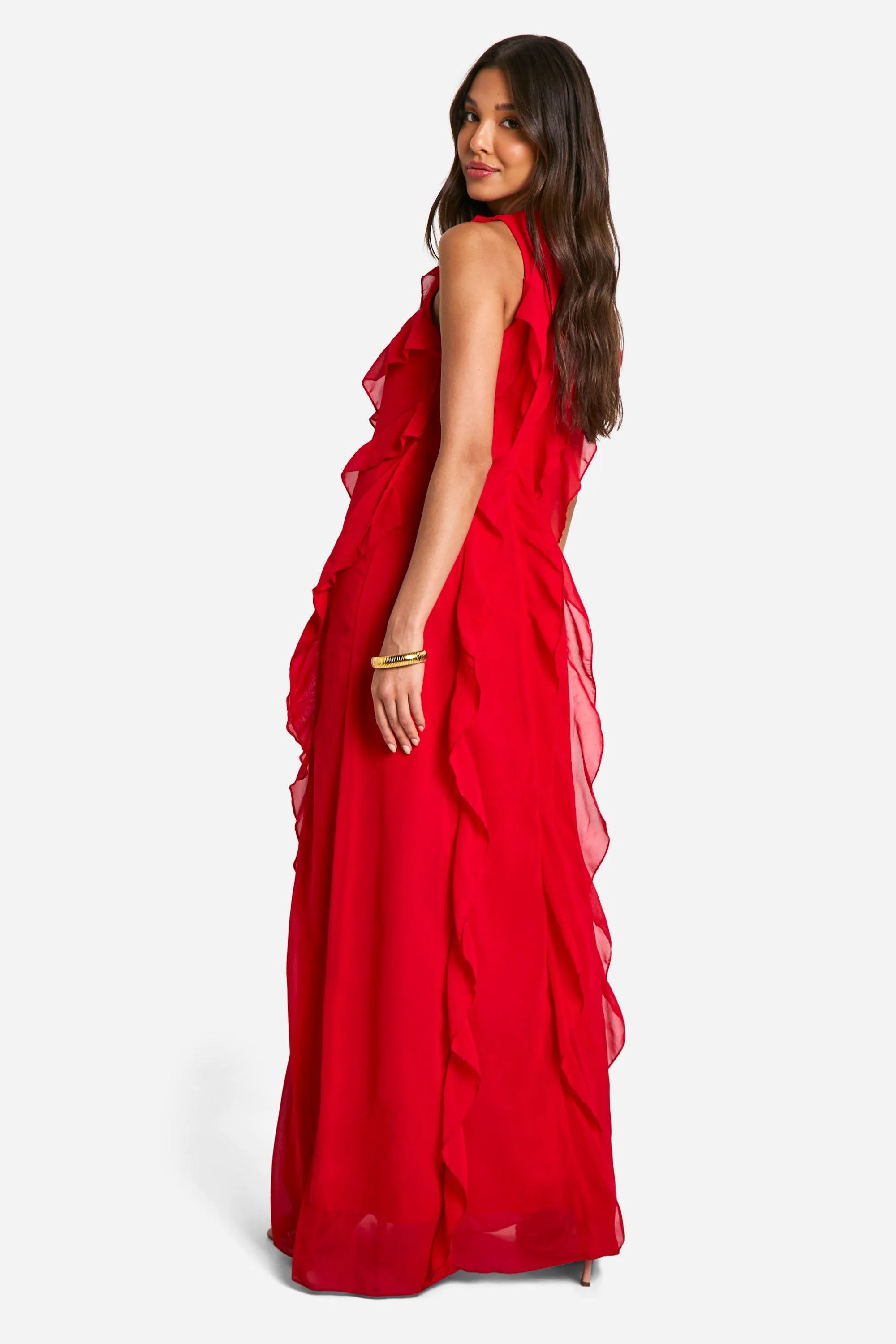 Dresses | Chiffon Ruffle Split Maxi Dress | boohoo