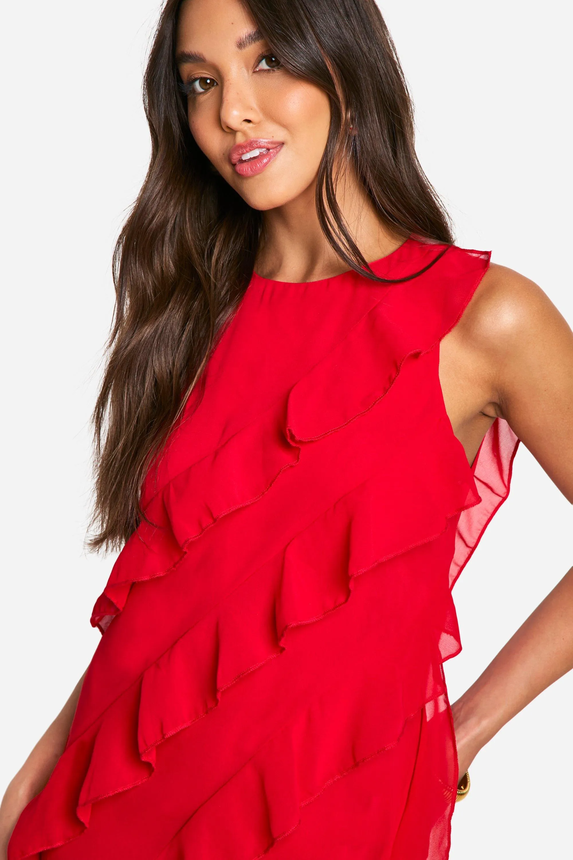 Dresses | Chiffon Ruffle Split Maxi Dress | boohoo