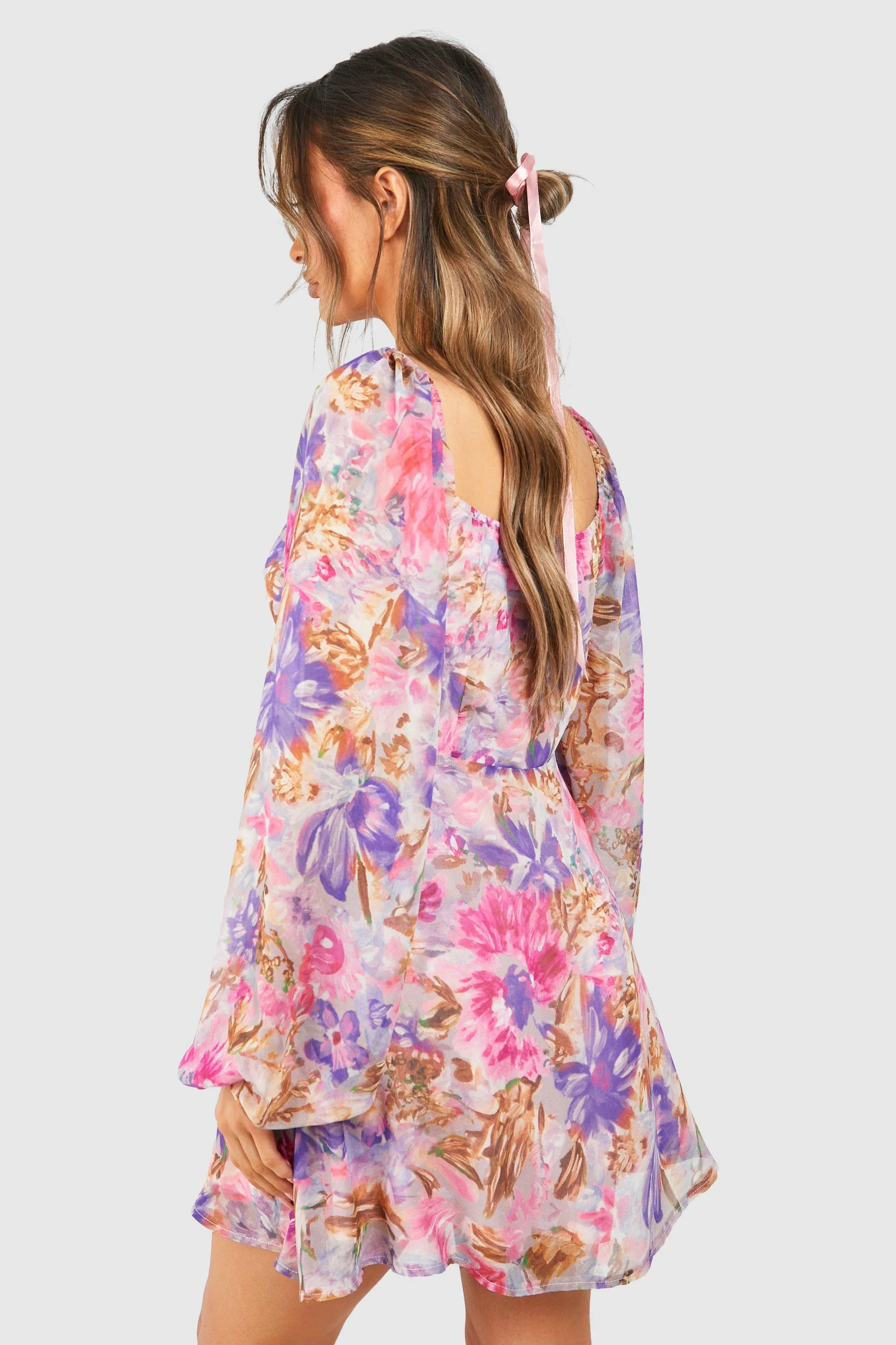 Dresses | Floral Chiffon Balloon Sleeve Milkmaid Mini Dress | boohoo